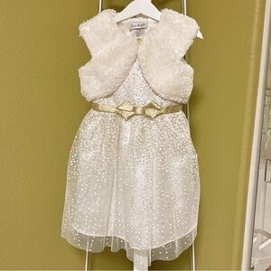 Jona Michelle Girls 2-Pc Ivory & Gold Sparkle Dress Set 4T
